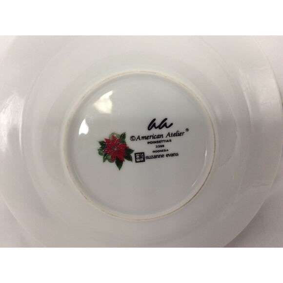 AMERICAN ATELIER POINSETTIAS CHRISTMAS SOUP BOWLS 9" PORCELAIN #3398 - Picture 7 of 7